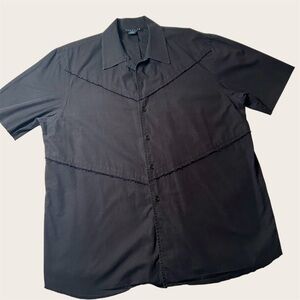 Y2K Black Deconstructed Button-Up Shirt | Raw Edge Seams | Men’s Large | K Cole